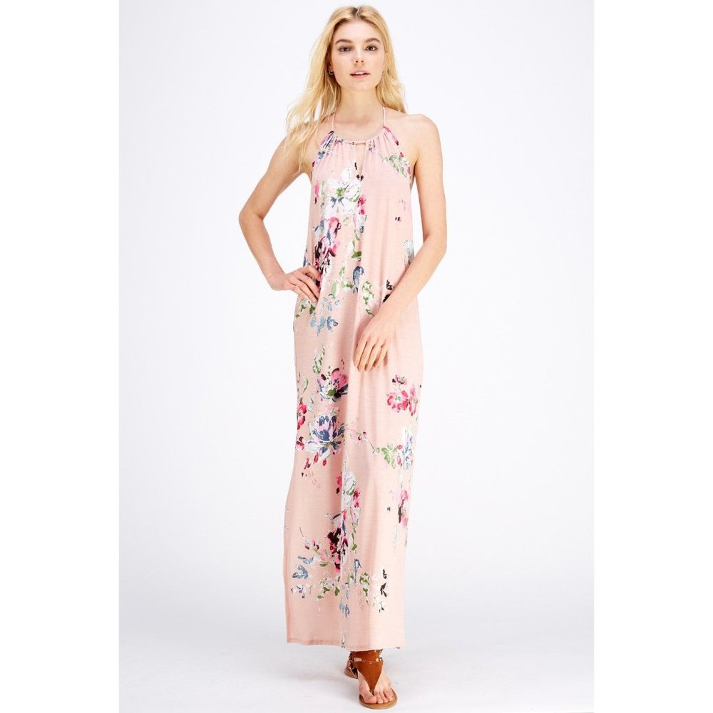 Entro Floral Halter Maxi Dress, Blush